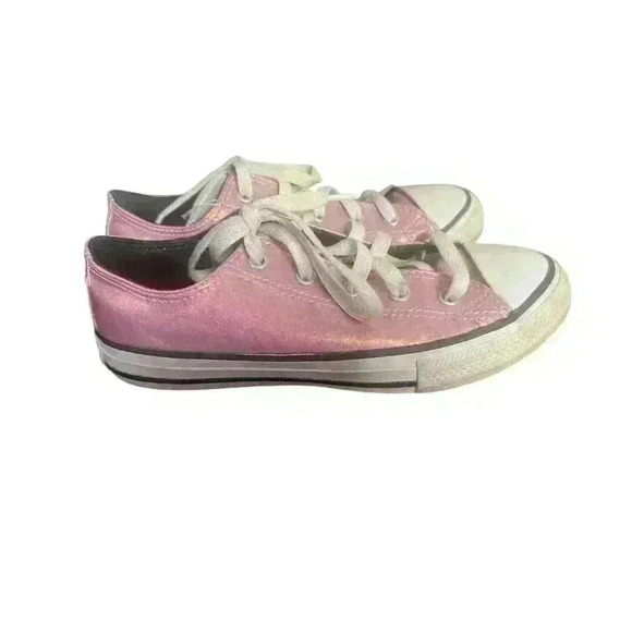Girls Glittery Pink Low-top Converses Size 2Y - Picture 1 of 6